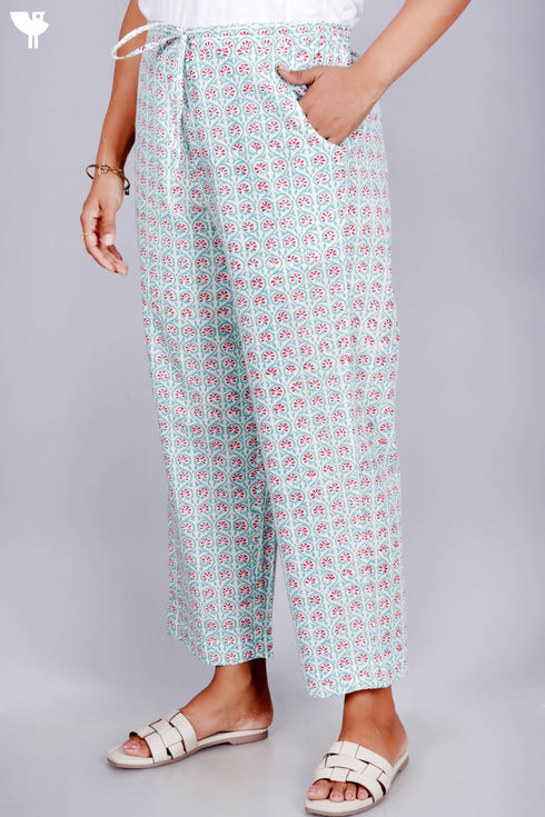 Cambric Cotton Pants in Block Print